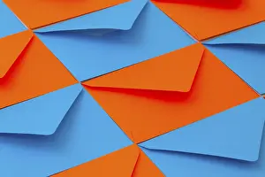 Office Supply Stationery Items Drucke: Different red and blue envelopes on the table