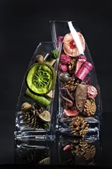 Black Background Images Drucke: Different things in glasses on a black backgrounds
