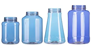 Waste Separation Drucke: Four different type of blue plastic pot isolated