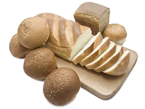 Food Photography Studio Shots Drucke: Different types of bread isolated on white