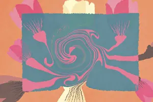 Elegant Abstract Composition Drucke: This digital artwork features a complex swirling pattern surrounded by dynamic brush strokes