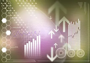 Digital Background Image Drucke: Digital background image with graphs and diagrams