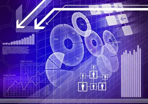 Digital Background Image Drucke: Digital background image with graphs and diagrams