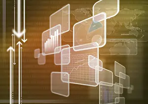 Digital Background Image Drucke: Digital background image with graphs and diagrams