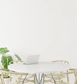 Modern Apartment Decor Ideas Drucke: Dining room and table set copy space on white background