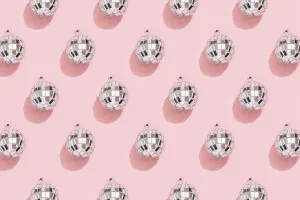 Pink Background Design Drucke: Disco ball pattern on pink background