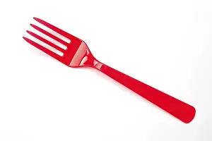 Disposable Tableware Drucke: Disposable cutlery, red plastic fork, fork