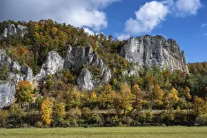 Jurassic Limestone Cliffs Drucke: Distinctive Jurassic limestone cliffs in the upper Danube Valley