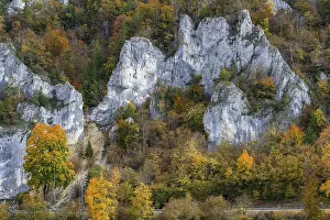 Jurassic Limestone Cliffs Drucke: Distinctive Jurassic limestone cliffs in the upper Danube Valley