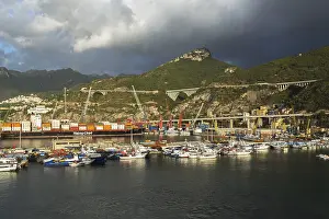 Deserted Harbor Europe Drucke: Docked private yachts