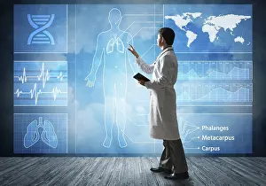 Healthcare Professional Icon Drucke: Doctor faces digital interface