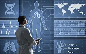 Cardiology Specialist Drucke: The doctor works with a virtual interface