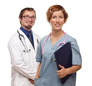 White Background Healthcare Professionals Drucke: Two doctors or nurses isolated on a white background