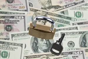 Austria Money Drucke: Many dollar banknotes with a lock
