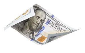 US Dollar Banknote Drucke: One hundred dollar bill falling or floating on empty background
