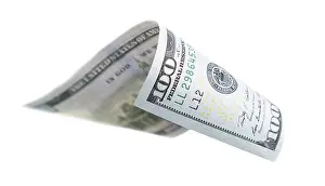 One Hundred Dollar Bill Drucke: One hundred dollar bill falling or floating on empty background
