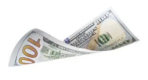 One Hundred Dollar Bill Drucke: One hundred dollar bill falling or floating on empty background