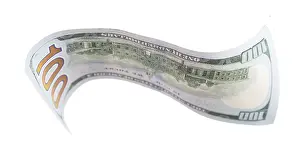 US Dollar Banknote Drucke: One hundred dollar bill falling or floating on empty background
