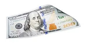 One Hundred Dollar Bill Drucke: One hundred dollar bill falling or floating on empty background