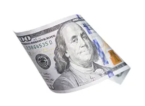 One Hundred Dollar Bill Drucke: One hundred dollar bill falling or floating on empty background