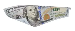 One Hundred Dollar Bill Drucke: One hundred dollar bill falling or floating on empty background