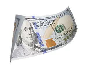 One Hundred Dollar Bill Drucke: One hundred dollar bill falling or floating on empty background