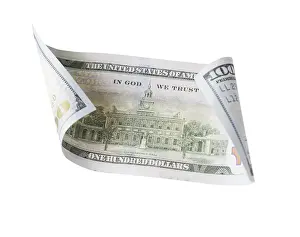 One Hundred Dollar Bill Drucke: One hundred dollar bill falling or floating on empty background