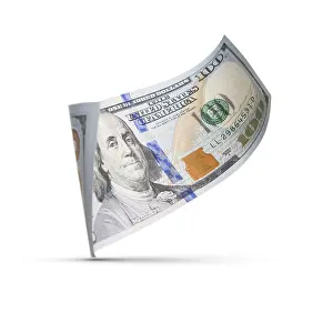 One Hundred Dollar Bill Drucke: One hundred dollar bill floating down to surface with drop shadow isolated on a white background