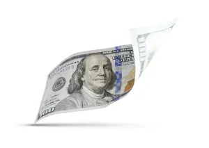 One Hundred Dollar Bill Drucke: One hundred dollar bill floating down to surface with drop shadow isolated on a white background