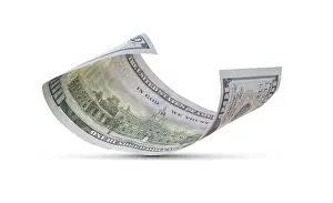 Hundred Dollar Bill Drucke: One hundred dollar bill floating down to surface with drop shadow isolated on a white background