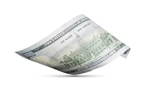 One Hundred Dollar Bill Drucke: One hundred dollar bill floating down to surface with drop shadow isolated on a white background