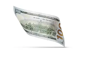 One Hundred Dollar Bill Drucke: One hundred dollar bill floating down to surface with drop shadow isolated on a white background