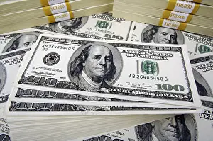Stack Of One Hundred Dollars Drucke: One hundred dollar bill stacks