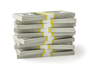 US Dollar Note Close View Drucke: US dollars banknotes money stack on white