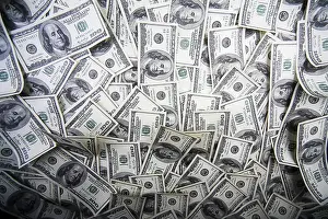 American Currency Pile Drucke: One hundred dollars pile as background