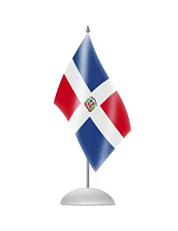 Drucke von Das Flagge der Dominikanischen Republik. Tischflagge. Isoliert auf weiß Dominikanische Republik Drucke: Das Flagge der Dominikanischen Republik. Tischflagge.