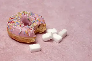Sweet Dessert Food Photography Drucke: Donut and sugar cubes