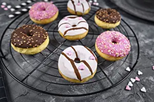 Food Photography Desserts Drucke: Donuts with different white and brown chocolate