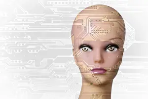 Artificial Intelligence Concept Drucke: Double exposure artificial Intelligence concept with copyspace