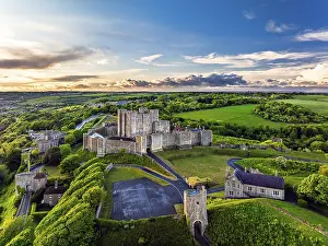 Historic British Fortification Drucke: Dover Castle from a drone, White Cliffs