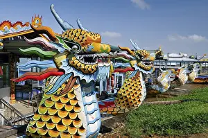 Southeast Asia Boats Drucke: Dragon head and excursion boat