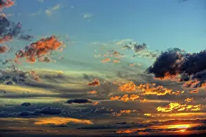 Central European Evening Light Drucke: Dramatic cloud atmosphere, sunset with clouds
