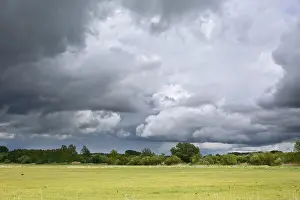 Northern Germany Weather Forecast Drucke: Dramatic cloud formations over a vast green meadow