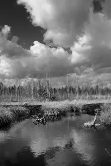 Cloudy Atmospheric Mood Drucke: Dramatic clouds forming over a former peat bog
