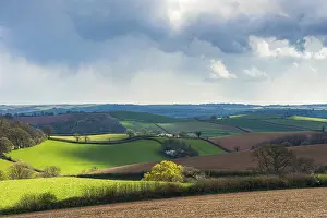 British Countryside Drucke: Dramatic clouds and sky over fields of Berry Pomeroy