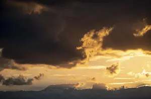 Deserted Greek Landscape Drucke: Dramatic clouds, sunset, Cyclades