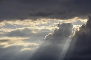 Backlit Photo Germany Drucke: Dramatic cloudy sky with sun rays