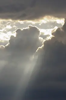 Backlit Photo Germany Drucke: Dramatic cloudy sky with sun rays