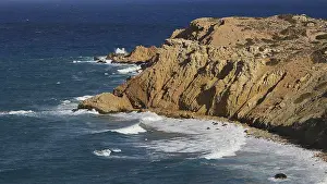 Aegean Sea Cliffs Drucke: Dramatic coastline with waves crashing on steep cliffs