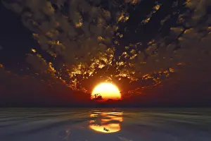US American Coastline Drucke: Dramatic red sunset over sea